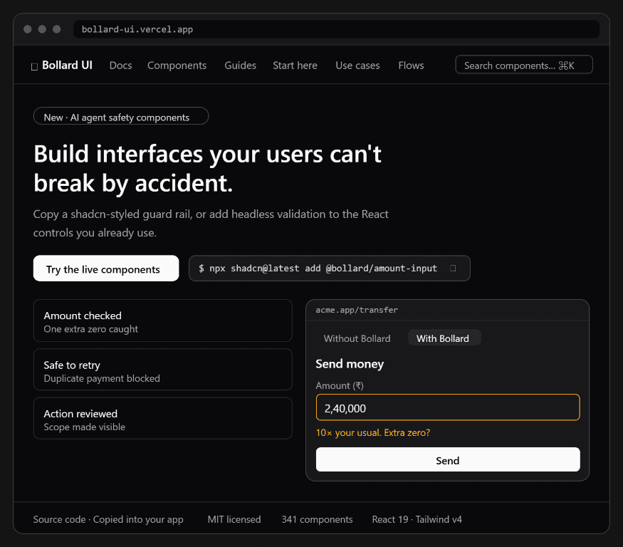 Bollard UI: React guardrails for forms and critical actions